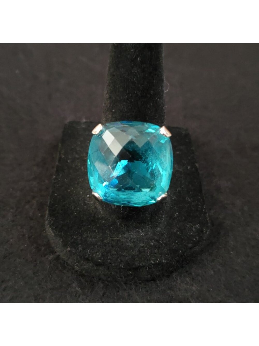Swarovski Cocktail Ring Sz 8.5 Silver Tone Blue Merlin Style